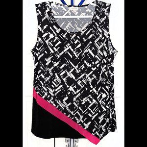 Modern AVENUE 14/16 0X Black, Pink & White Crosshatch Print Sleeveless Blouse